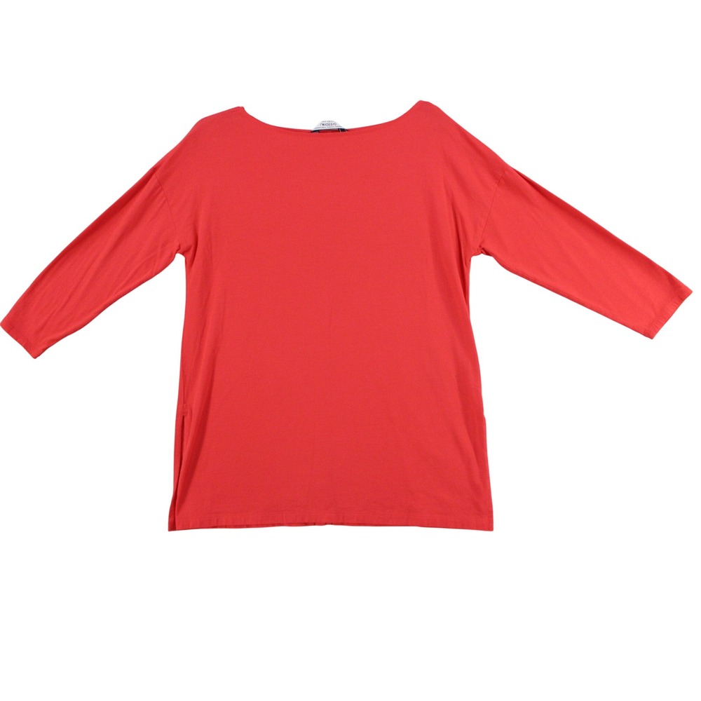 Lands End Womens Red Cotton Modal Boat Neck Long Sleeve Knit Top Side Slits